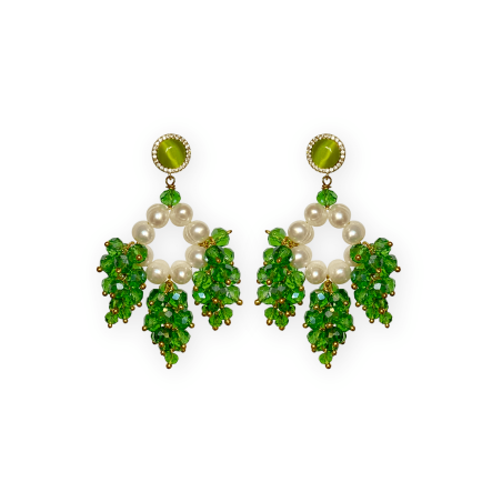 Orecchini a grappolo verdi con perle