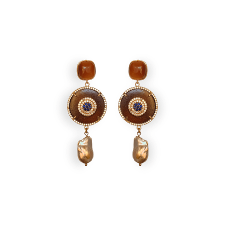 Orecchini in legno con perla