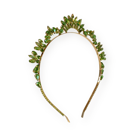 Cerchietto tiara verde con cristalli
