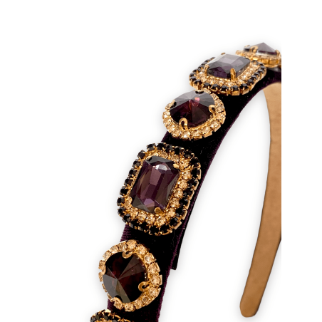 Cerchietto gioiello in velluto e cristalli viola