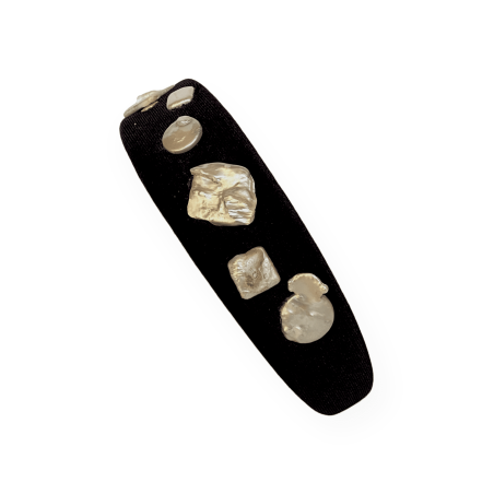 Cerchietto bombato in velluto nero con perle