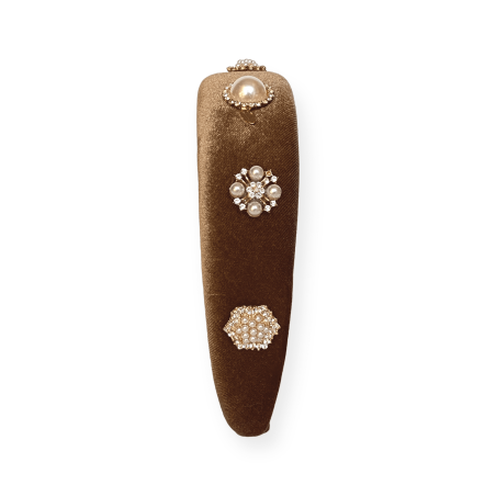 Cerchietto gioiello bombato in velluto beige