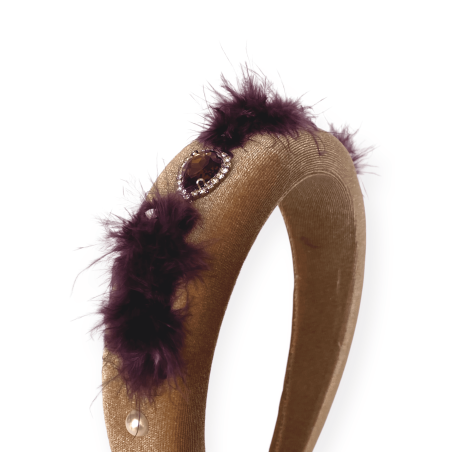 Cerchietto gioiello bombato in velluto beige