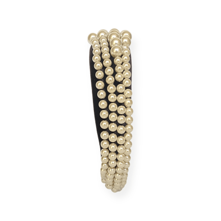 Cerchietto bombato maxi in velluto nero e perle