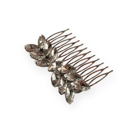 Pettinessa argento rodio con pietre bianche