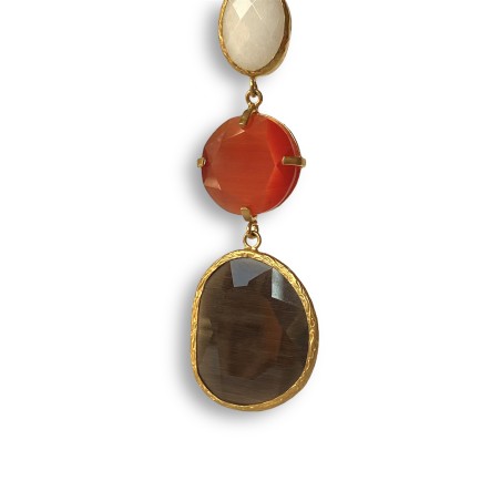 Orecchini lunghi in quarzo color panna salmone e marrone