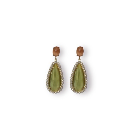 Orecchino a goccia in quarzo e perle