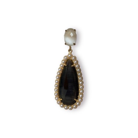 Orecchino a goccia in quarzo e perle