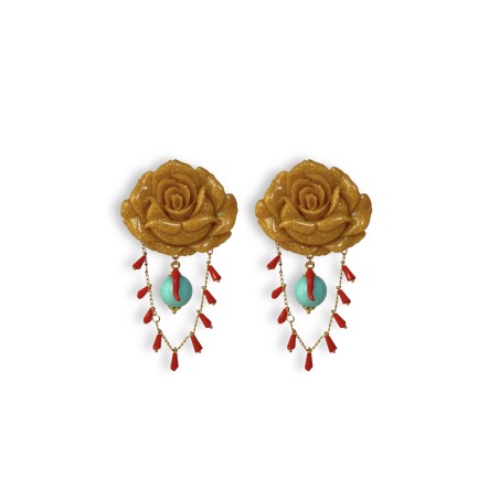 Orecchini con rosa color senape