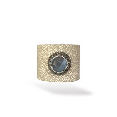 Bracciale in pelle con pietra occhio di gatto