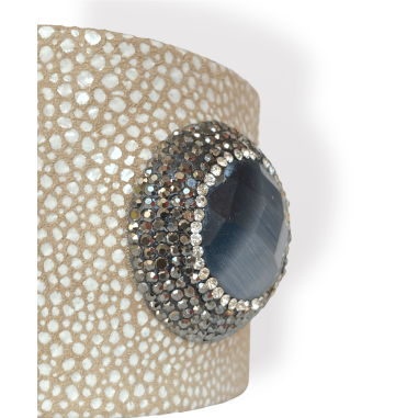 Bracciale in pelle con pietra occhio...