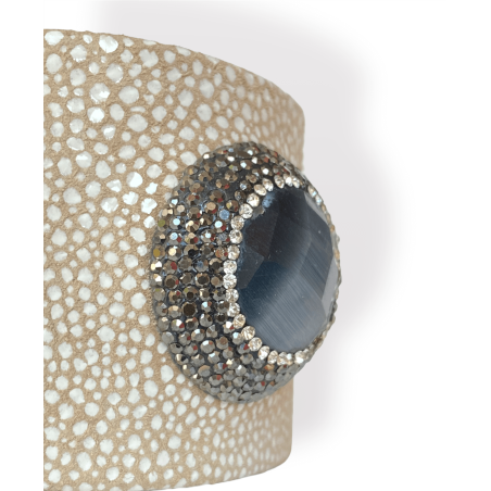 Bracciale in pelle con pietra occhio di gatto