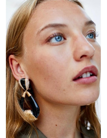 Orecchini smaltati neri con strass