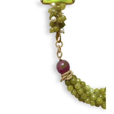 Collana multi filo verde e viola