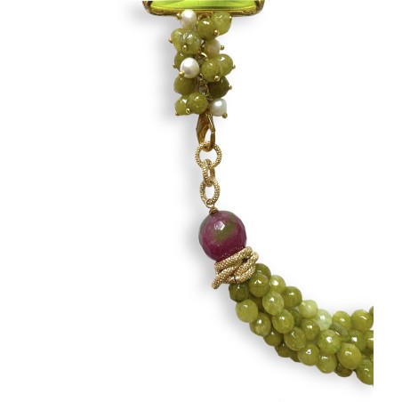 Collana multi filo verde e viola