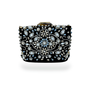 Clutch nera gioiello con cristalli colorati