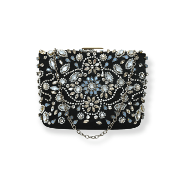 Clutch nera gioiello con cristalli...
