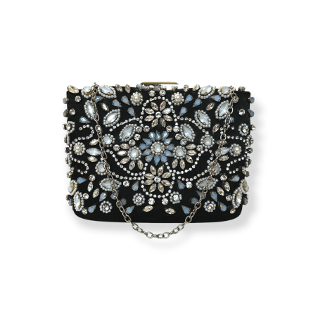 Clutch nera gioiello con cristalli colorati