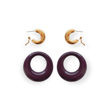 Orecchini doppia coppia viola e oro