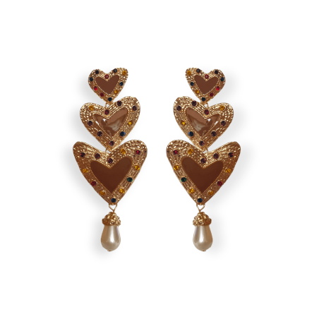 Orecchini con cuori marroni e oro