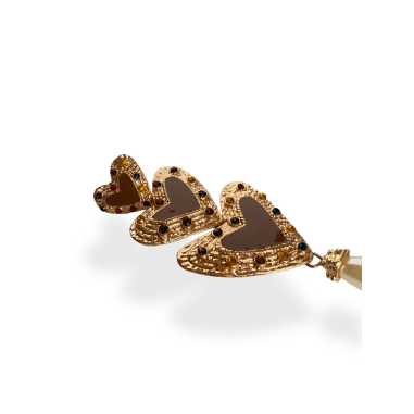 Orecchini con cuori marroni e oro