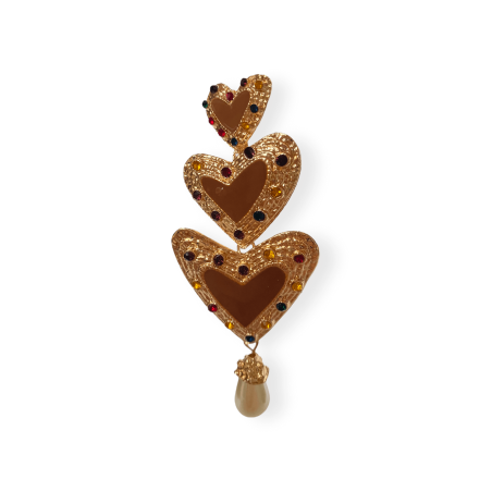 Orecchini con cuori marroni e oro